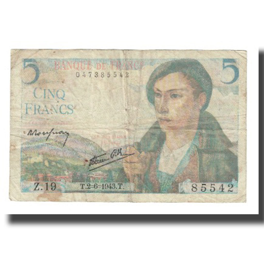 Frankrijk, 5 Francs, Berger, 1943, 1943-06-02, TB, Fayette:05.01, KM:98a