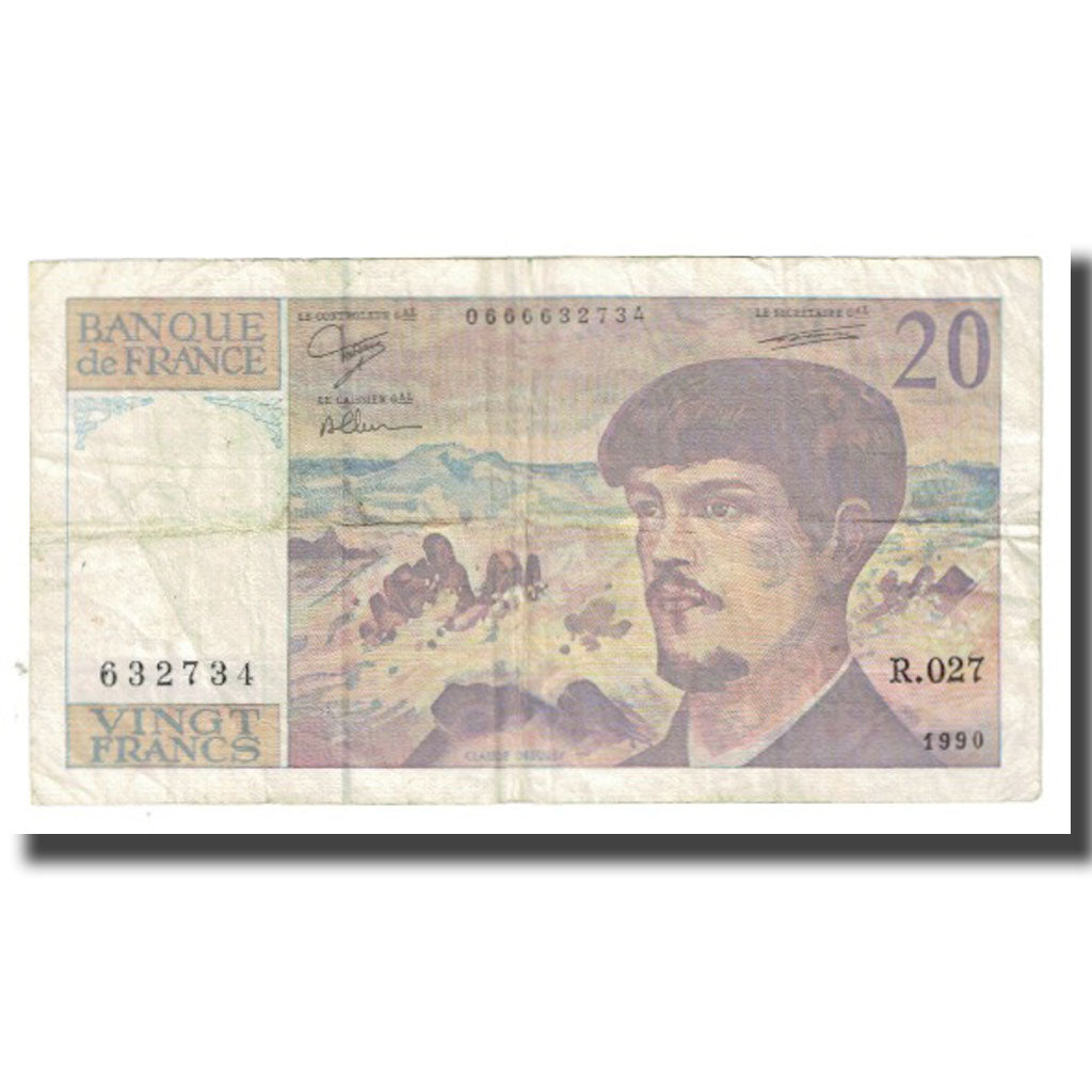 Francia, 20 Francs, Debussy, 1990, BC+, Fayette:66bis.01.A27, KM:151h