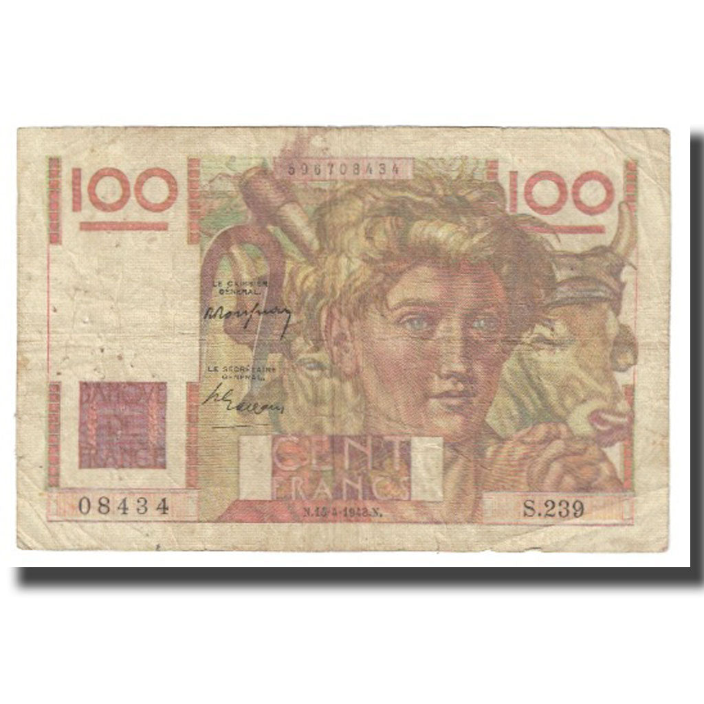 France, 100 Francs, Jeune Paysan, 1948, D AMBRIERES, GARGAM, 1948-04-15