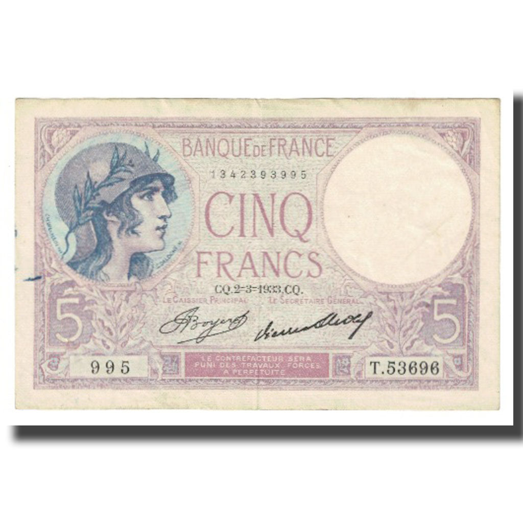 Francja, 5 Francs, Violet, 1933, P. Rousseau and R. Favre-Gilly, 1933-03-02