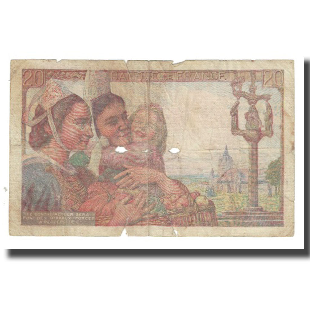 France, 20 Francs, Pêcheur, 1942, 1942-05-21, VF(20-25), Fayette:13.2, KM:100a