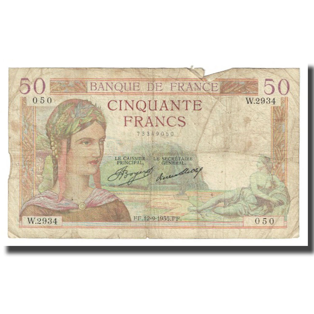 Francia, 50 Francs, Cérès, 1935, P. Rousseau and R. Favre-Gilly, 1935-09-12
