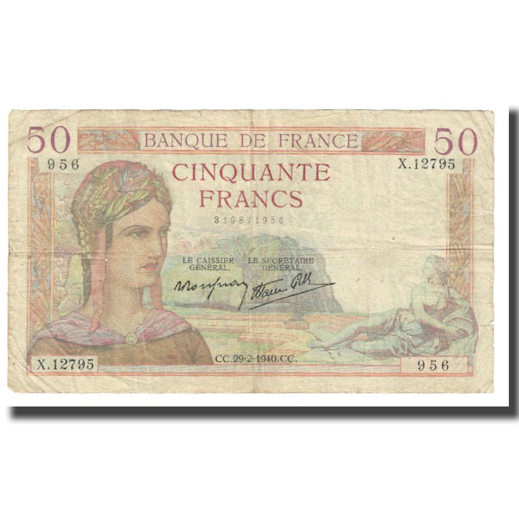 France, 50 Francs, Cérès, 1940, P. Rousseau and R. Favre-Gilly, 1940-02-29