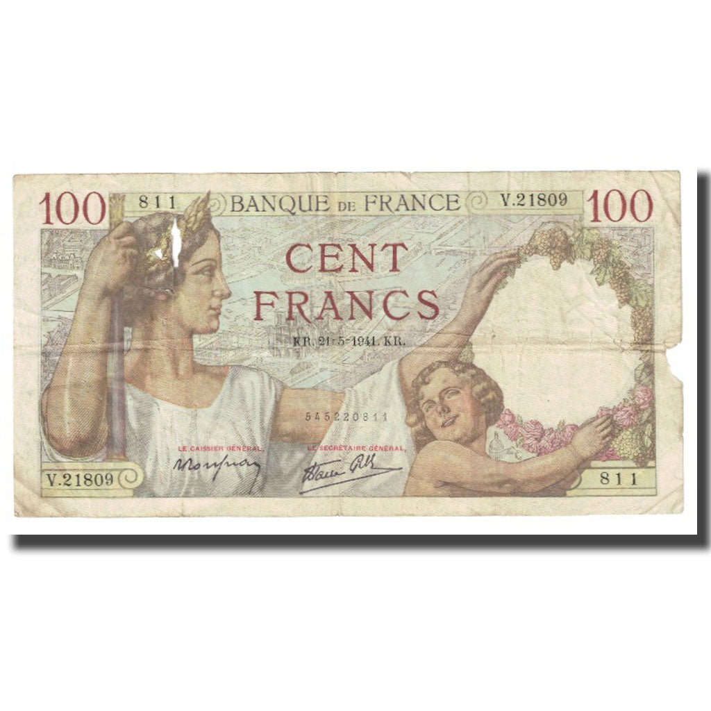 Francia, 100 Francs, Sully, 1941, P. Rousseau and R. Favre-Gilly, 1941-05-21