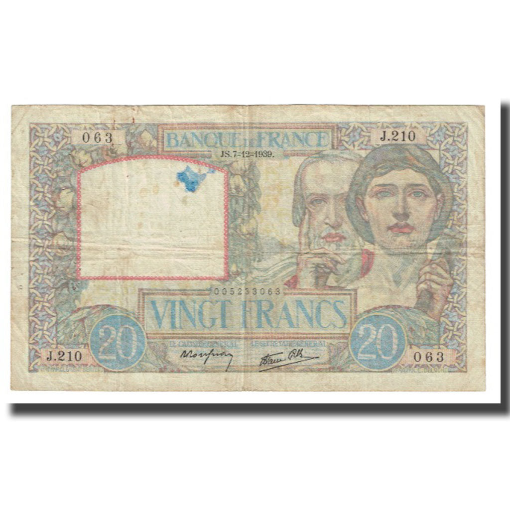 Frankreich, 20 Francs, Science et Travail, 1939, P. Rousseau and R. Favre-Gilly