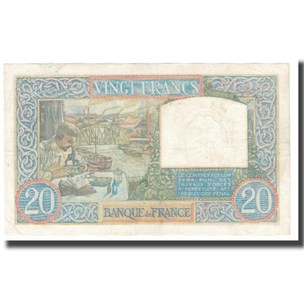 France, 20 Francs, Science et Travail, 1942, P. Rousseau and R. Favre-Gilly