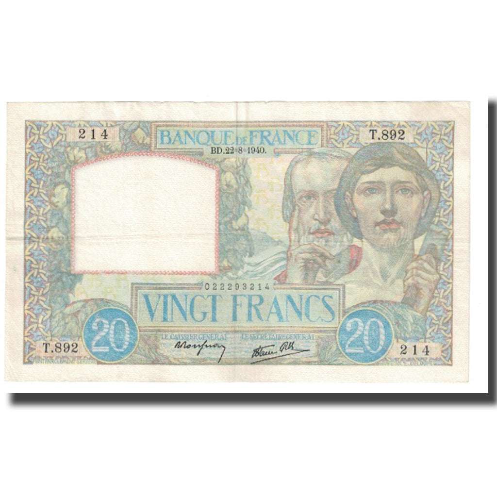 Frankrijk, 20 Francs, Science et Travail, 1940, P. Rousseau and R. Favre-Gilly