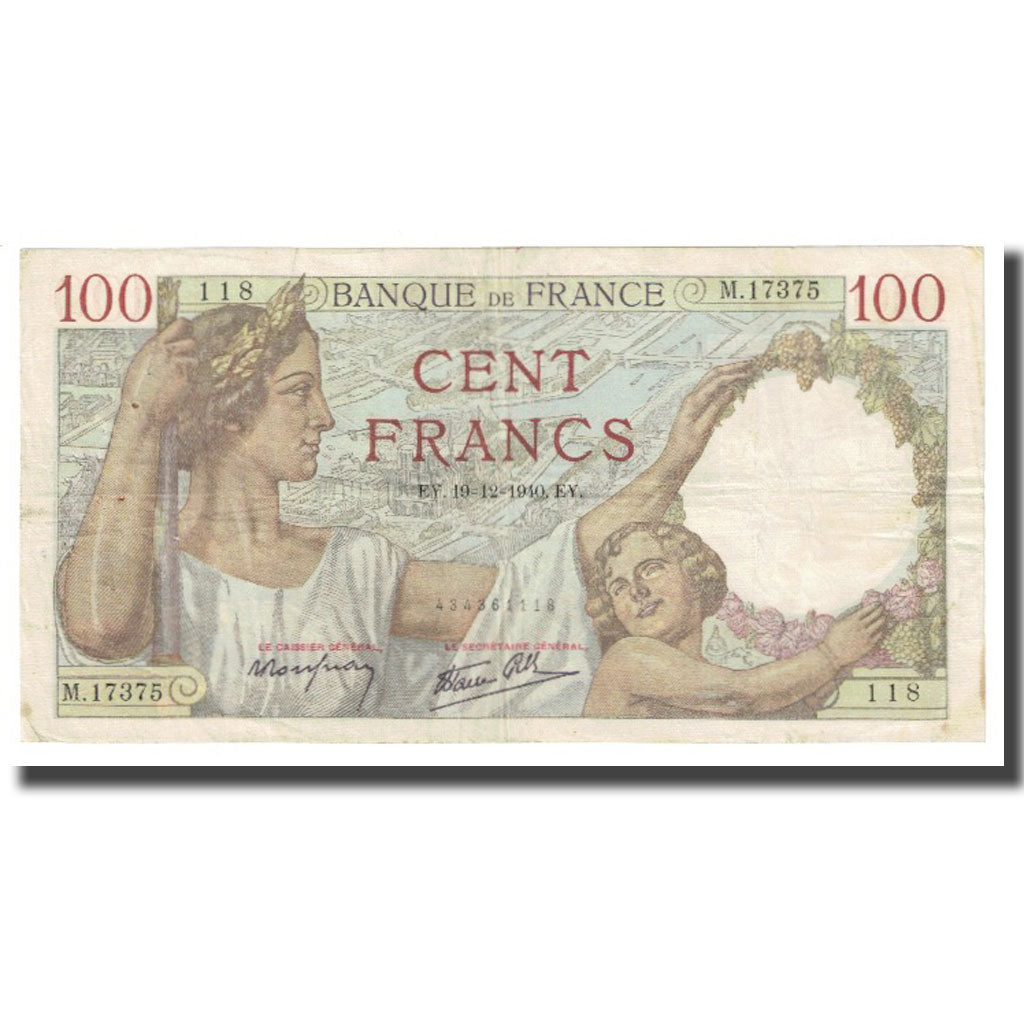 Francia, 100 Francs, Sully, 1940, P. Rousseau and R. Favre-Gilly, 1940-12-19