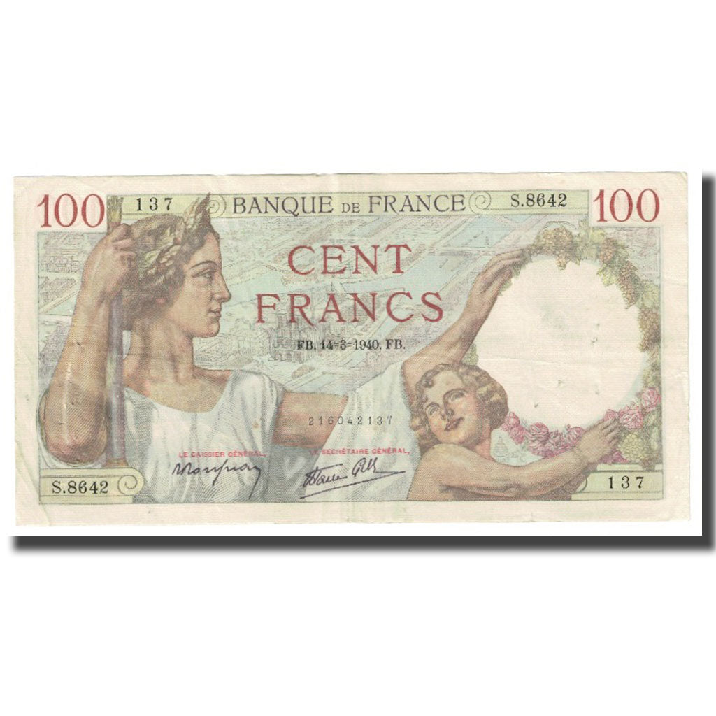 Francia, 100 Francs, Sully, 1940, P. Rousseau and R. Favre-Gilly, 1940-03-14