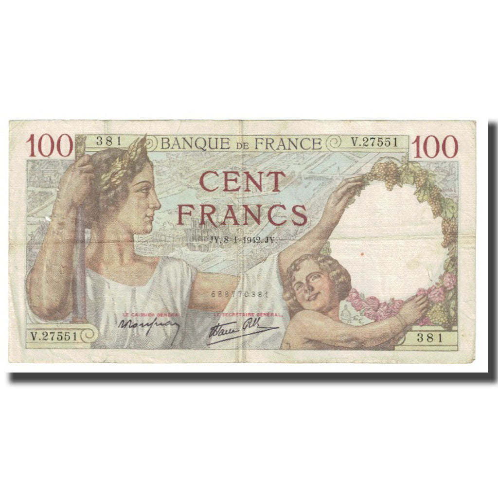 Frankrijk, 100 Francs, Sully, 1942, P. Rousseau and R. Favre-Gilly, 1942-01-08