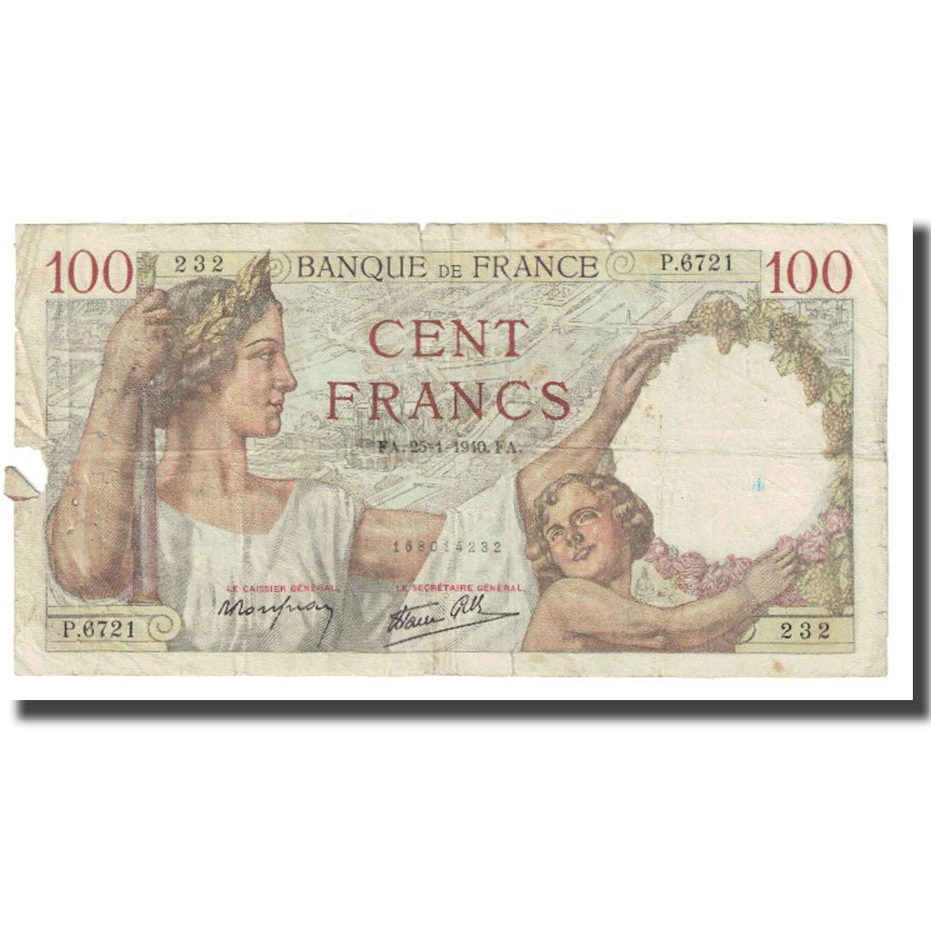 France, 100 Francs, Sully, 1940, P. Rousseau and R. Favre-Gilly, 1940-01-25