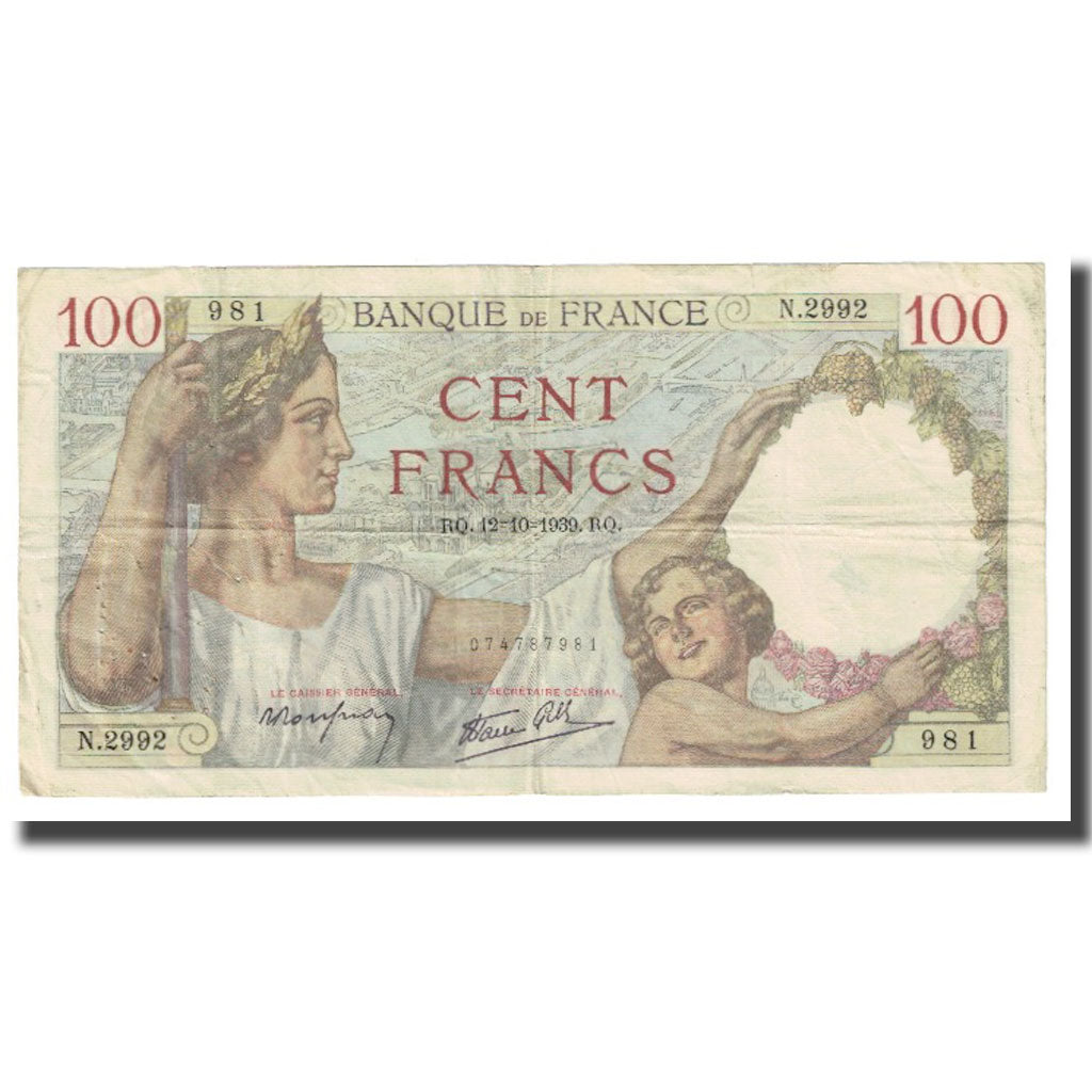 France, 100 Francs, Sully, 1939, P. Rousseau and R. Favre-Gilly, 1939-10-12