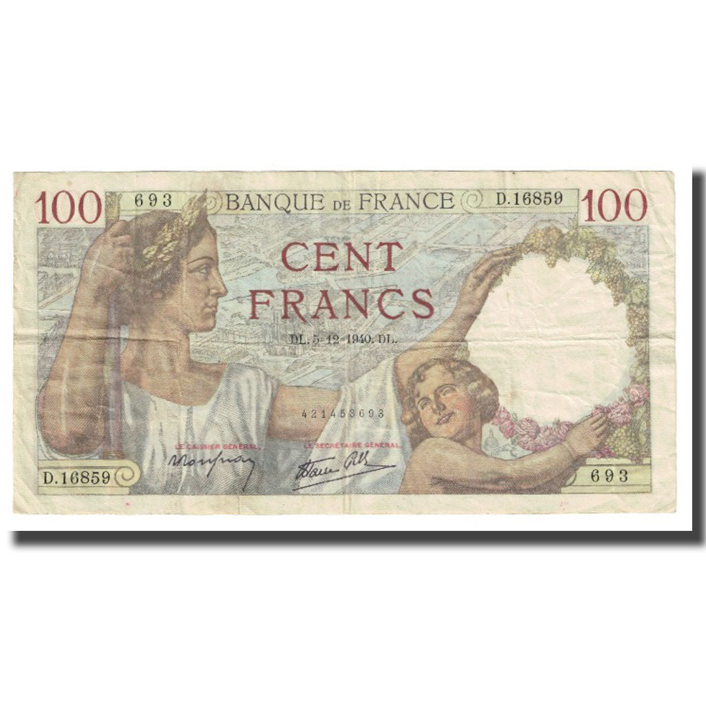 Francia, 100 Francs, Sully, 1940, P. Rousseau and R. Favre-Gilly, 1940-12-05