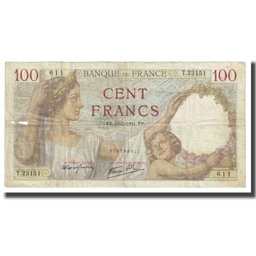 France, 100 Francs, Sully, 1941, P. Rousseau and R. Favre-Gilly, 1941-07-10