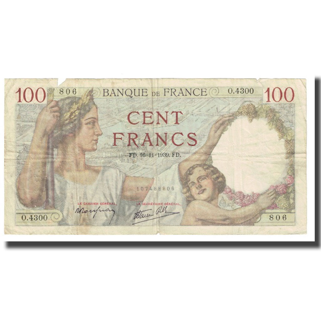 France, 100 Francs, Sully, 1939, P. Rousseau and R. Favre-Gilly, 1939-11-16