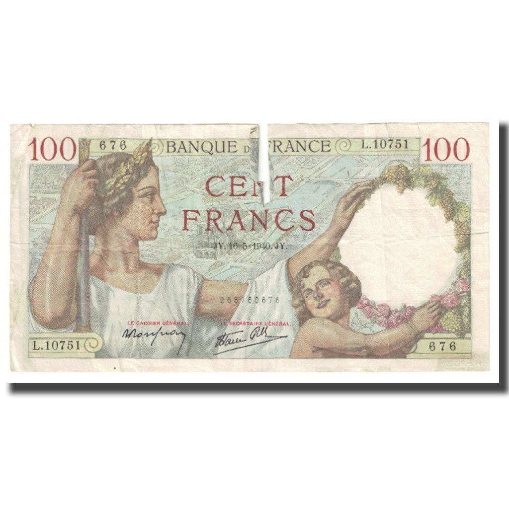 Francia, 100 Francs, Sully, 1940, P. Rousseau and R. Favre-Gilly, 1940-05-16