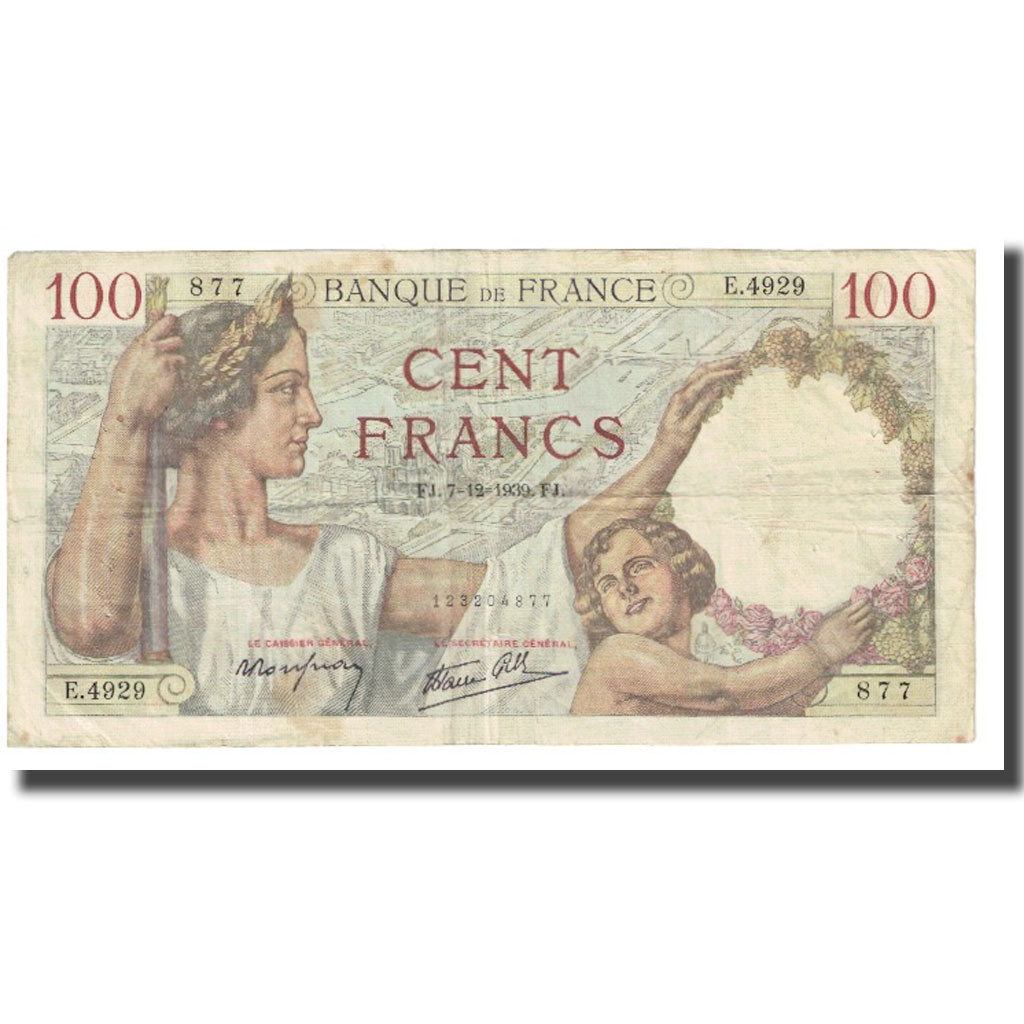 France, 100 Francs, Sully, 1939, P. Rousseau and R. Favre-Gilly, 1939-12-07
