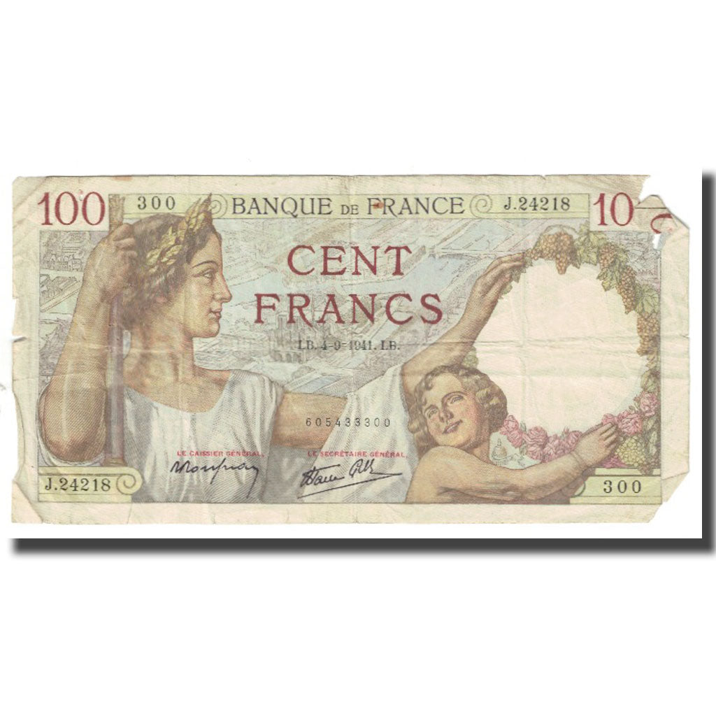 France, 100 Francs, Sully, 1941, P. Rousseau and R. Favre-Gilly, 1941-09-04