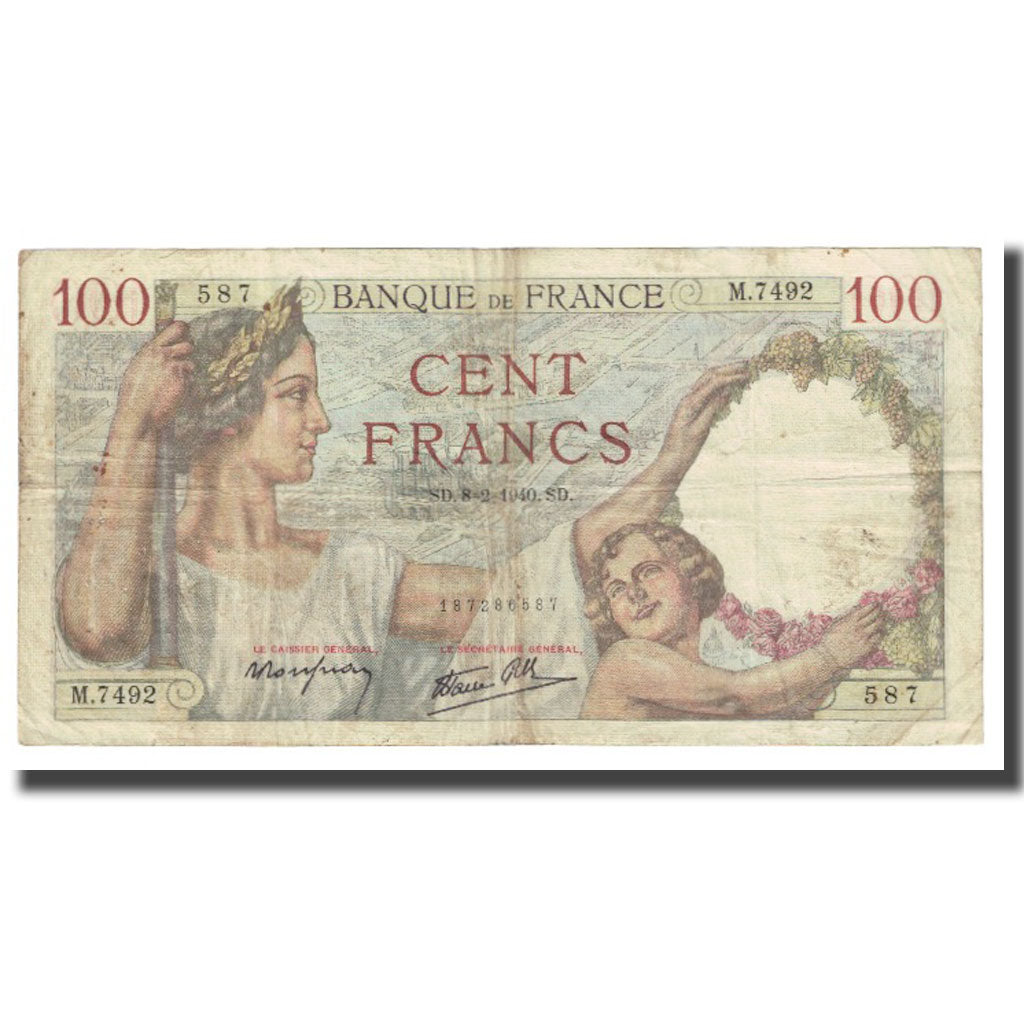 France, 100 Francs, Sully, 1940, P. Rousseau and R. Favre-Gilly, 1940-02-08