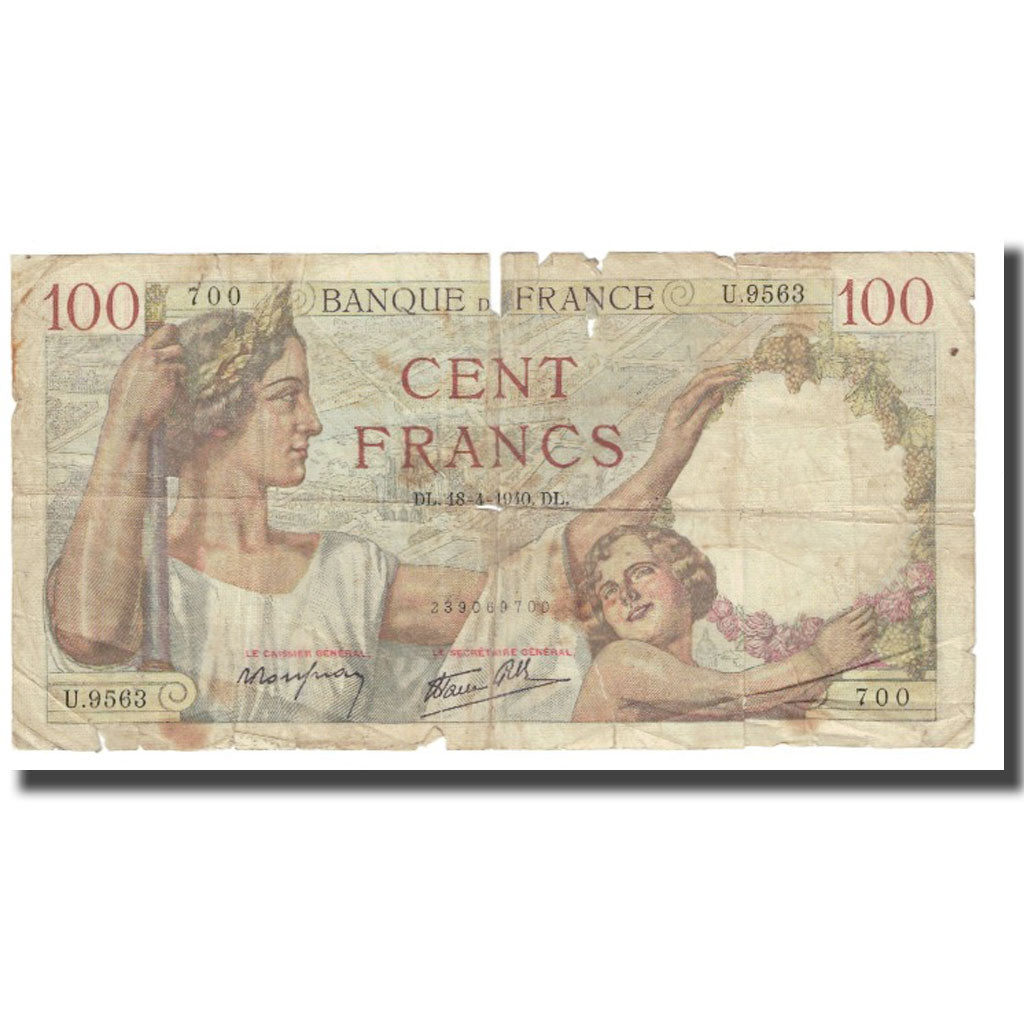 Francia, 100 Francs, Sully, 1940, P. Rousseau and R. Favre-Gilly, 1940-04-18