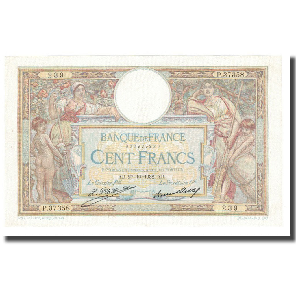 France, 100 Francs, Luc Olivier Merson, 1932, P. Rousseau and R. Favre-Gilly