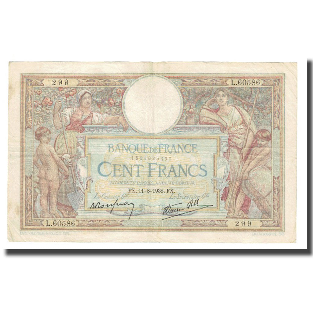 Frankreich, 100 Francs, Luc Olivier Merson, 1938, P. Rousseau and R.
