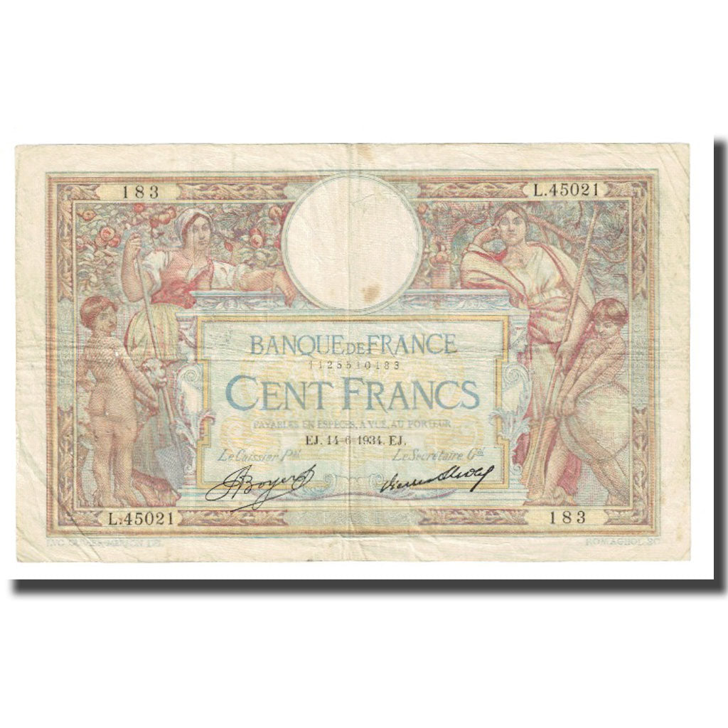 Francia, 100 Francs, Luc Olivier Merson, 1934, P. Rousseau and R. Favre-Gilly