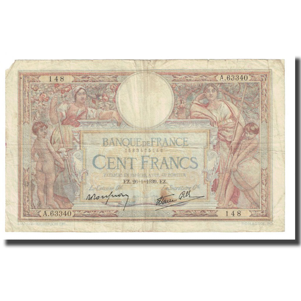 France, 100 Francs, Luc Olivier Merson, 1939, P. Rousseau and R. Favre-Gilly