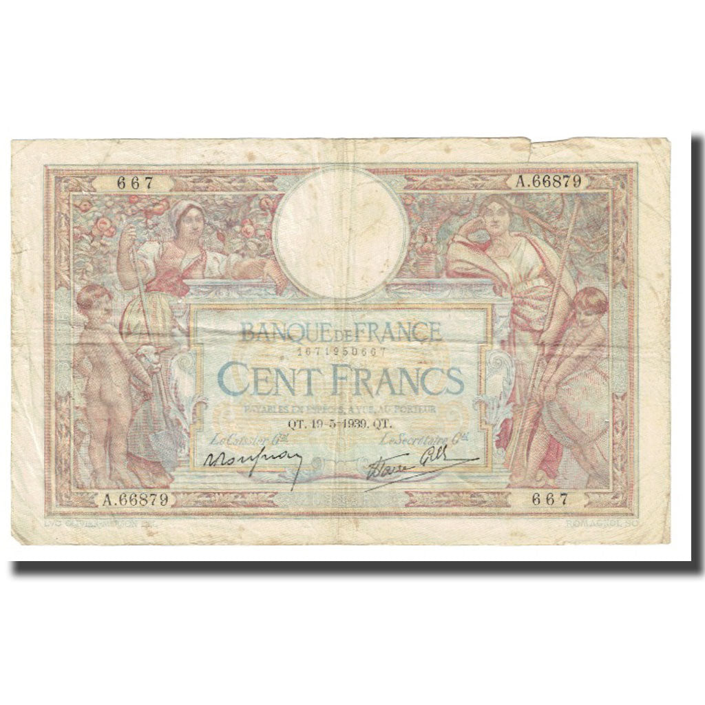 France, 100 Francs, Luc Olivier Merson, 1939, P. Rousseau and R. Favre-Gilly