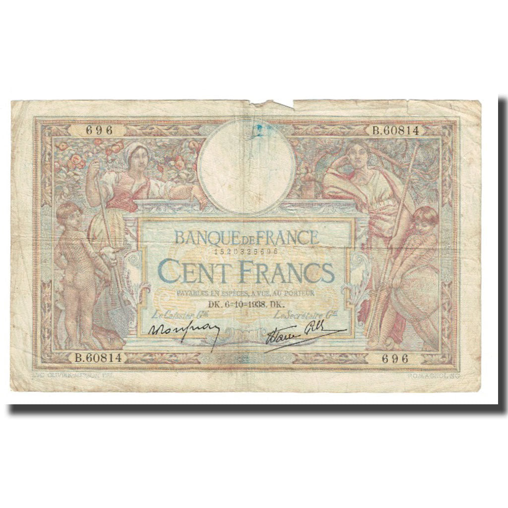 Frankreich, 100 Francs, Luc Olivier Merson, 1938, P. Rousseau and R.