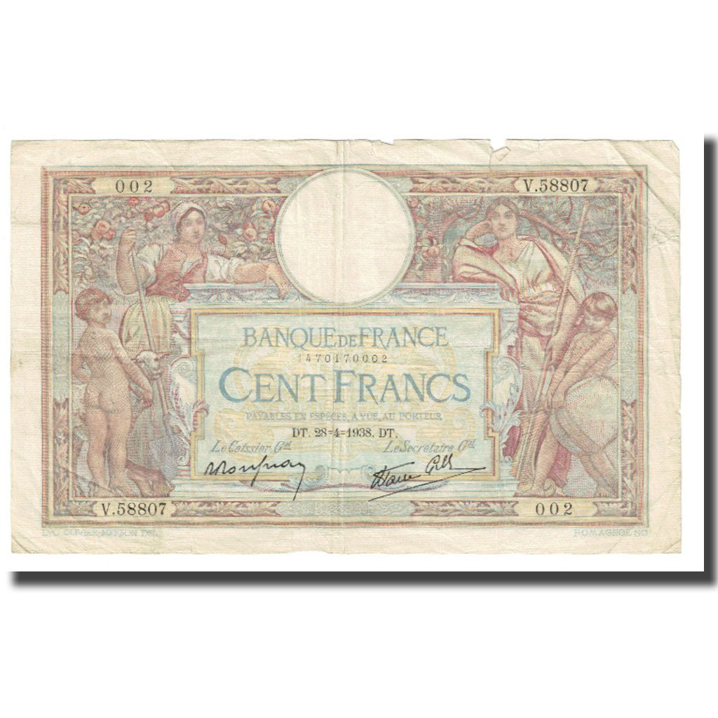 Francia, 100 Francs, Luc Olivier Merson, 1938, P. Rousseau and R. Favre-Gilly