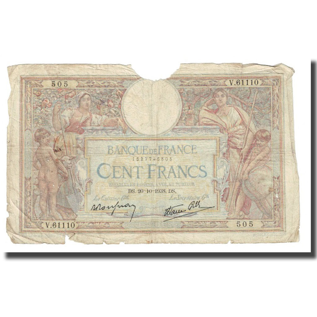 France, 100 Francs, Luc Olivier Merson, 1938, P. Rousseau and R. Favre-Gilly