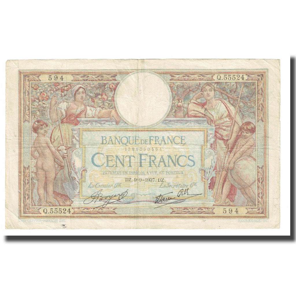Francia, 100 Francs, Luc Olivier Merson, 1937, P. Rousseau and R. Favre-Gilly