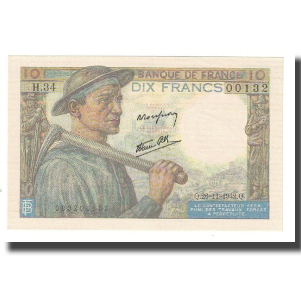 Frankrijk, 10 Francs, Mineur, 1942, P. Rousseau and R. Favre-Gilly, 1942-11-26