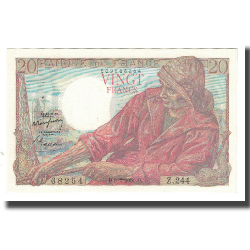 France, 20 Francs, Pêcheur, 1950, P. Rousseau and R. Favre-Gilly, 1950-02-09