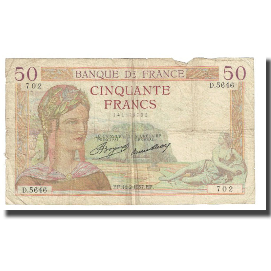 Francia, 50 Francs, Cérès, 1937, P. Rousseau and R. Favre-Gilly, 1937-02-11