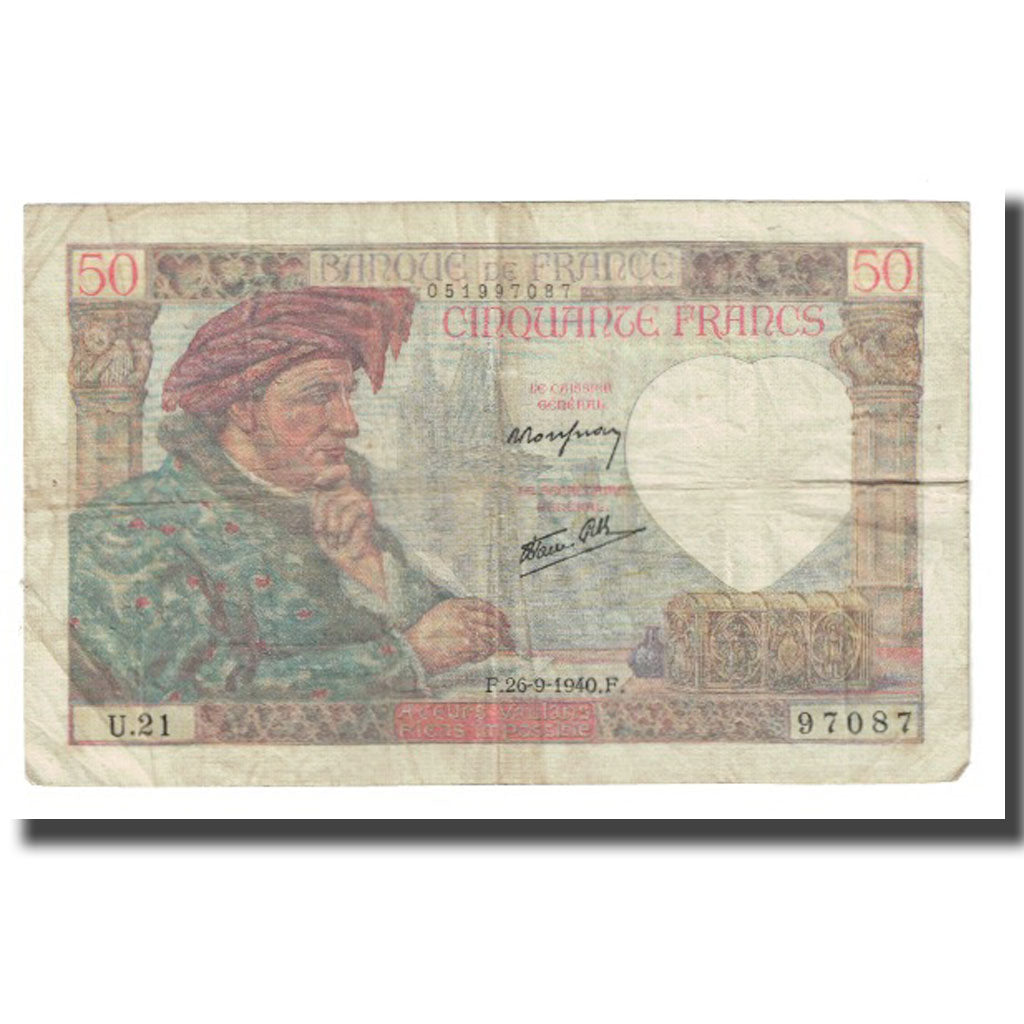 Francia, 50 Francs, Jacques Coeur, 1940, P. Rousseau and R. Favre-Gilly