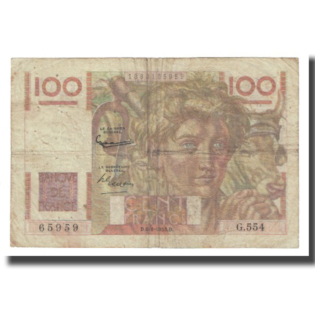 Frankrijk, 100 Francs, Jeune Paysan, 1953, D AMBRIERES, GARGAM, 1953-08-06, TB
