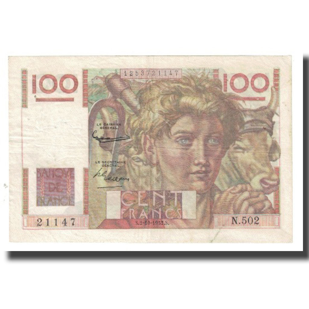 France, 100 Francs, Jeune Paysan, 1952, D AMBRIERES, GARGAM, 1952-10-02, TTB