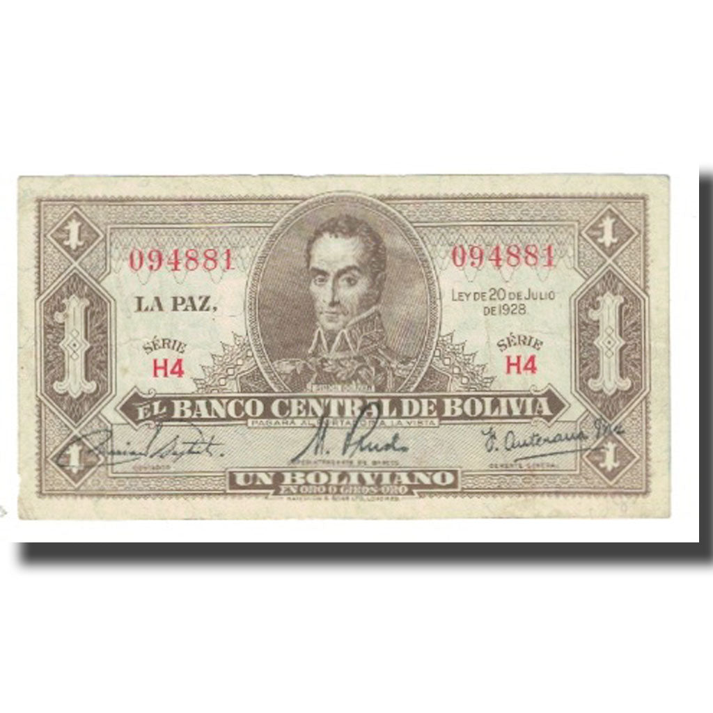 Banknot, Bolivia, 1 Boliviano, 1928, 1928-07-20, KM:128a, EF(40-45)