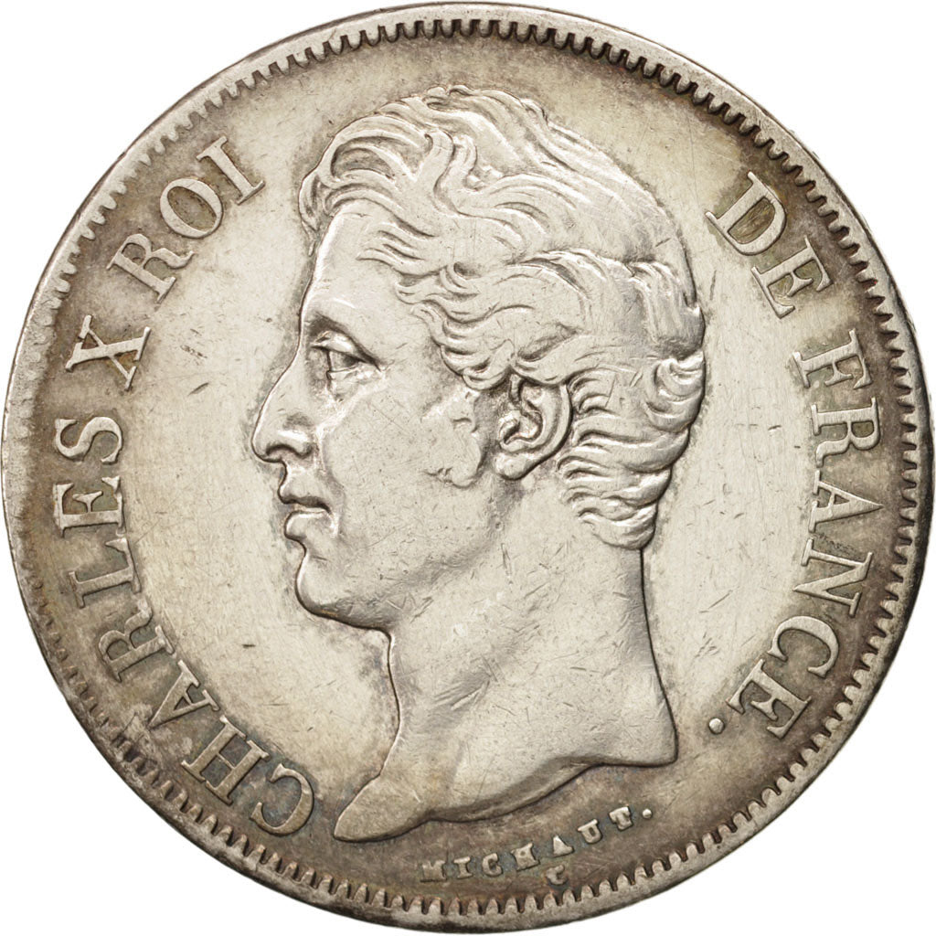 Moneta, Francia, Charles X, 5 Francs, 1828, Nantes, MB+, Argento, KM:728.12