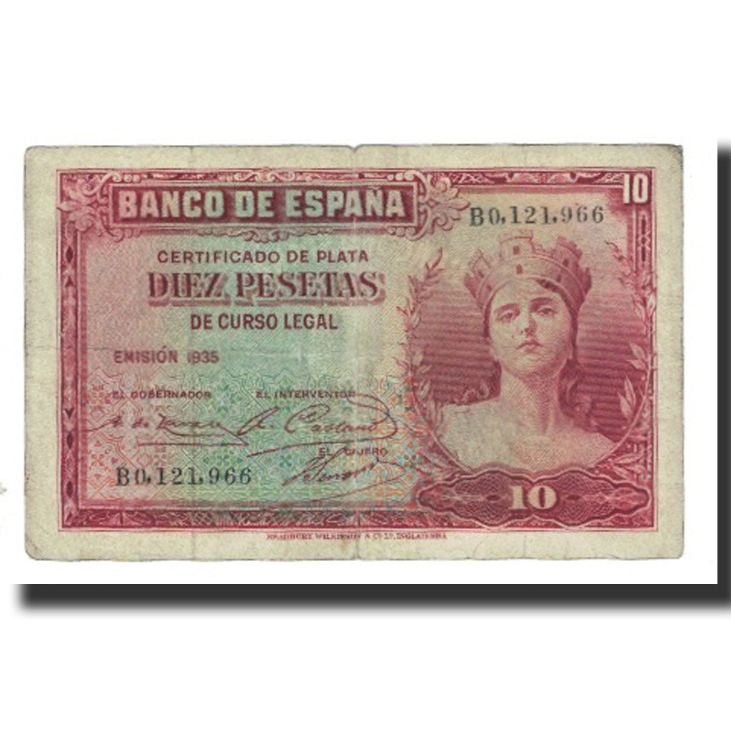 Banconote, Spagna, 10 Pesetas, 1935, KM:86a, MB