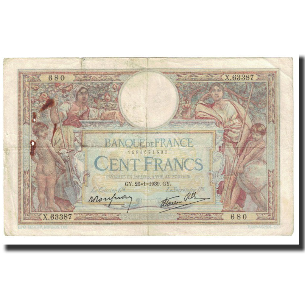 Frankrijk, 100 Francs, Luc Olivier Merson, 1939, P. Rousseau and R. Favre-Gilly