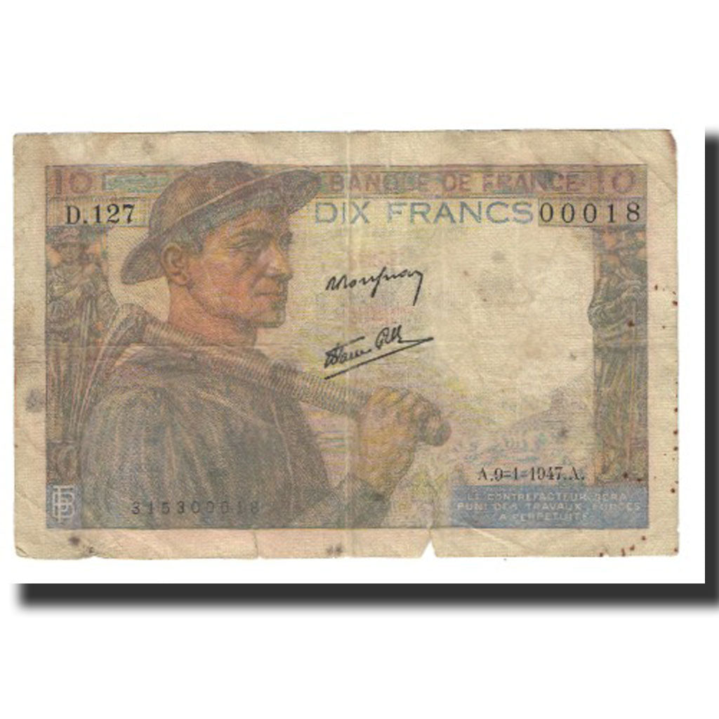 France, 10 Francs, Mineur, 1947, P. Rousseau and R. Favre-Gilly, 1947-01-09