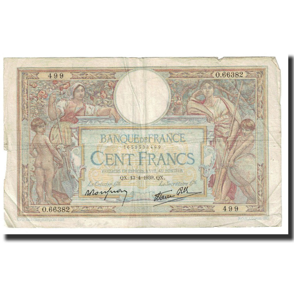 France, 100 Francs, Luc Olivier Merson, 1939, P. Rousseau and R. Favre-Gilly