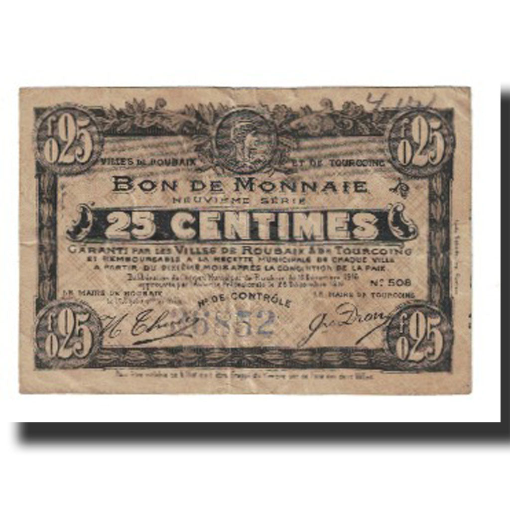 France, Roubaix et Tourcoing, 25 Centimes, 1917, VF(20-25), Pirot:59-2151