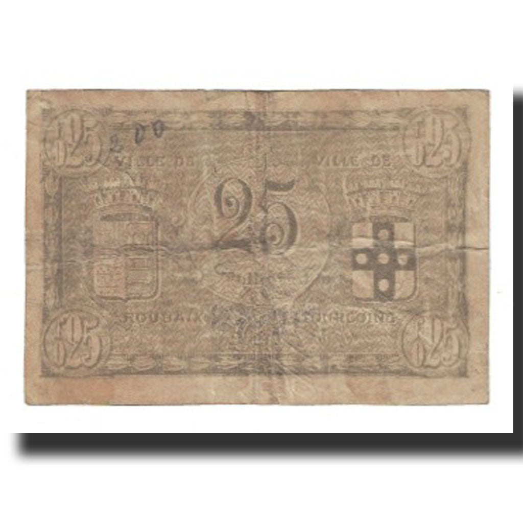 France, Roubaix et Tourcoing, 25 Centimes, 1917, VF(20-25), Pirot:59-2151
