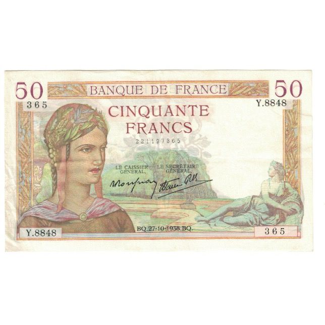 Francia, 50 Francs, Cérès, 1938, P. Rousseau and R. Favre-Gilly, 1938-10-27