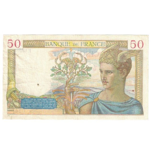 France, 50 Francs, Cérès, 1940, P. Rousseau and R. Favre-Gilly, 1940-03-14