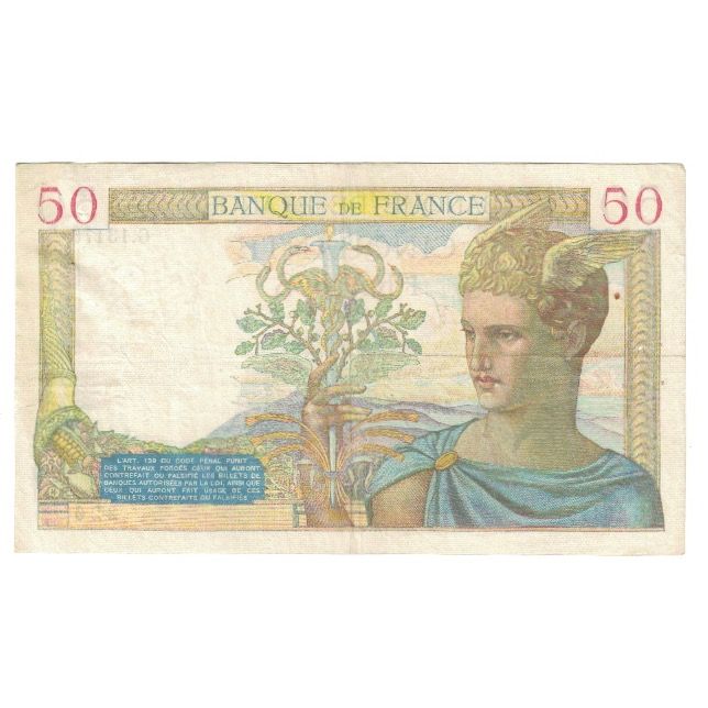 Francia, 50 Francs, Cérès, 1940, P. Rousseau and R. Favre-Gilly, 1940-04-04